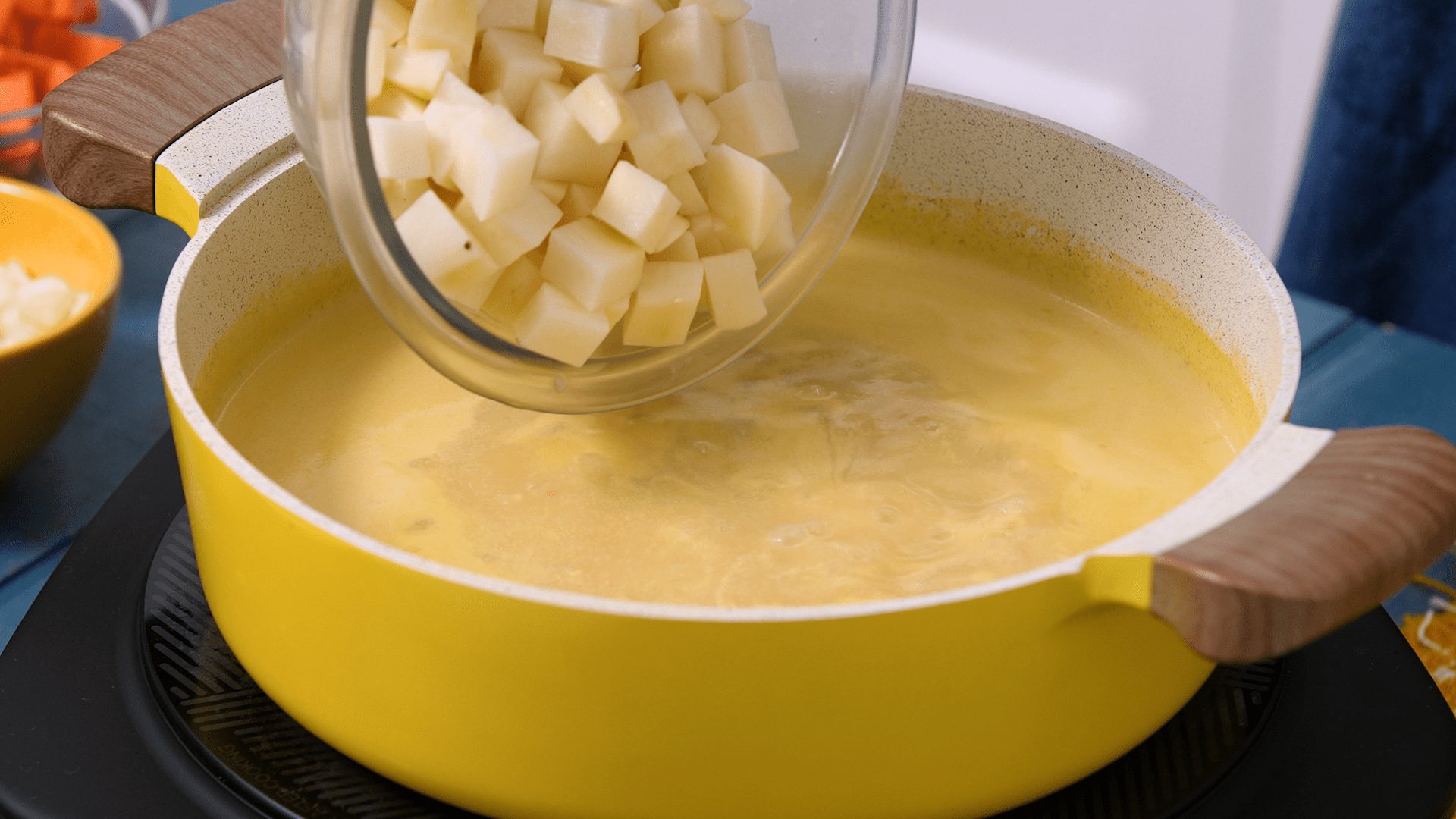 Simmering pot of Creamy Chicken Potato Chowder