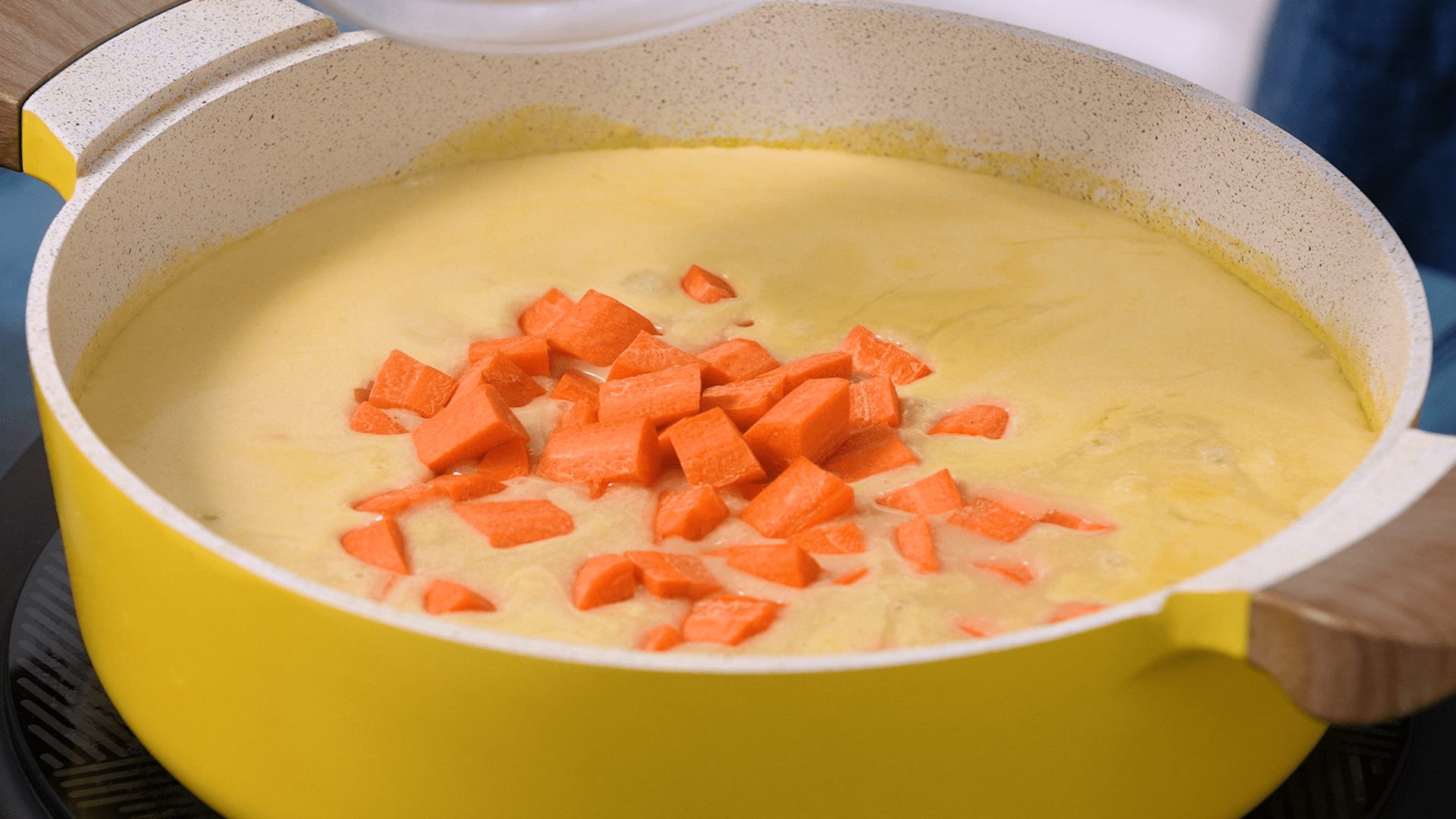 Close Up of Creamy Chicken Potato Chowder Being Assembled