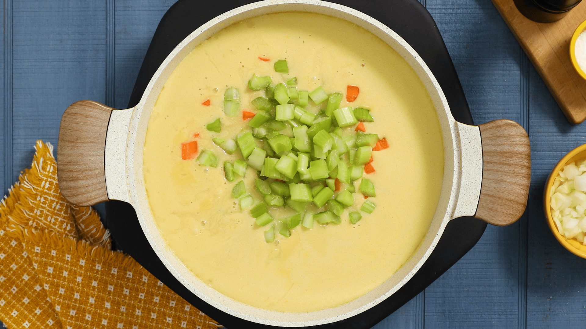 Pot of Creamy Chicken Potato Chowder Being Cooked