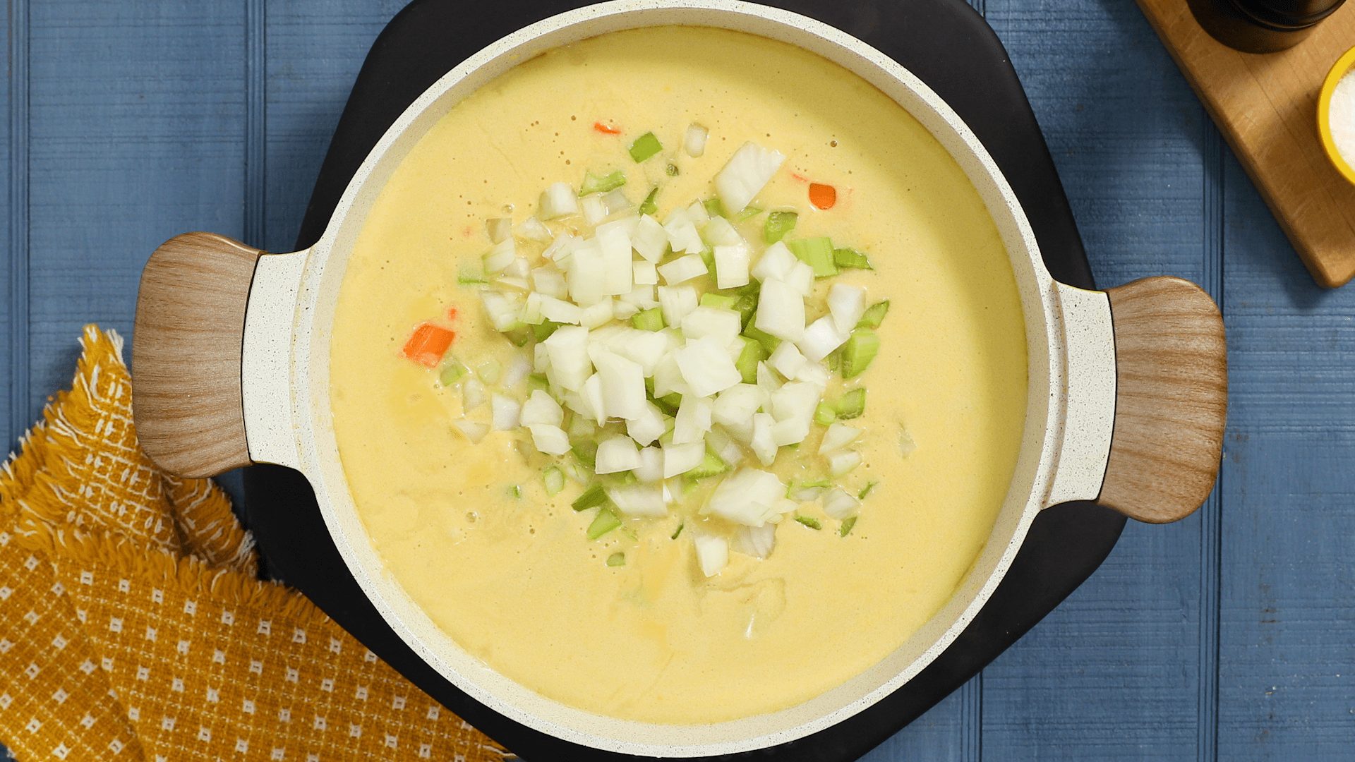 Pot of Creamy Chicken Potato Chowder being made