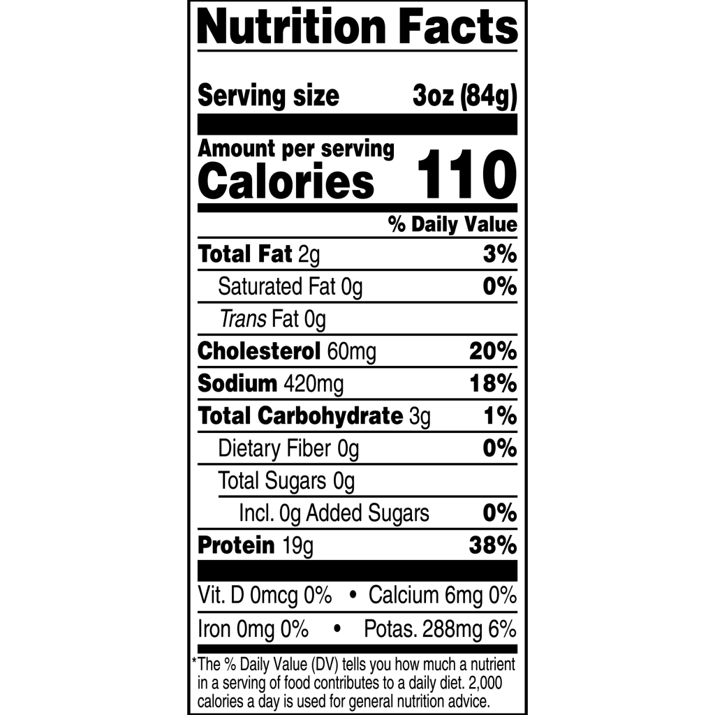 nutrition facts panel for John Soules Foods Southwest Chicken